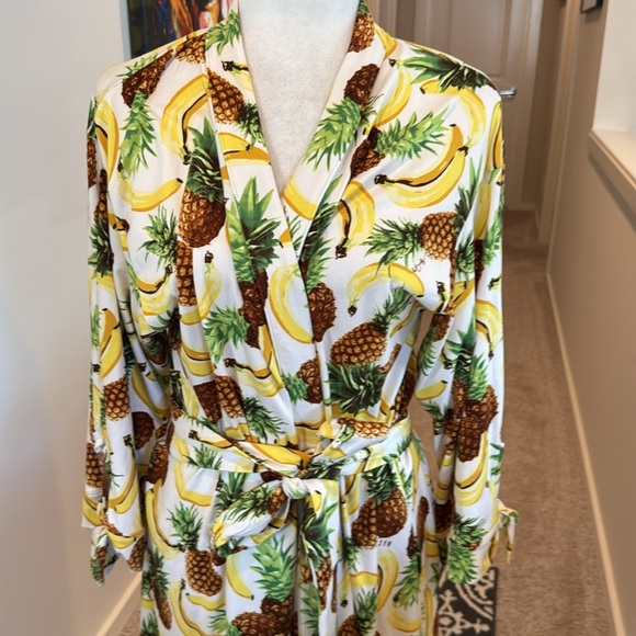 Mason Grey TROPICAL SMOOTHIE Fruit Print Classic Short Robe Women's Size small - Picture 8 of 13